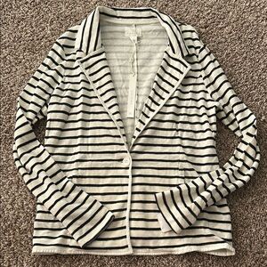 Caslon Navy and Ivory Striped Cardigan Cotton Suit Jacket